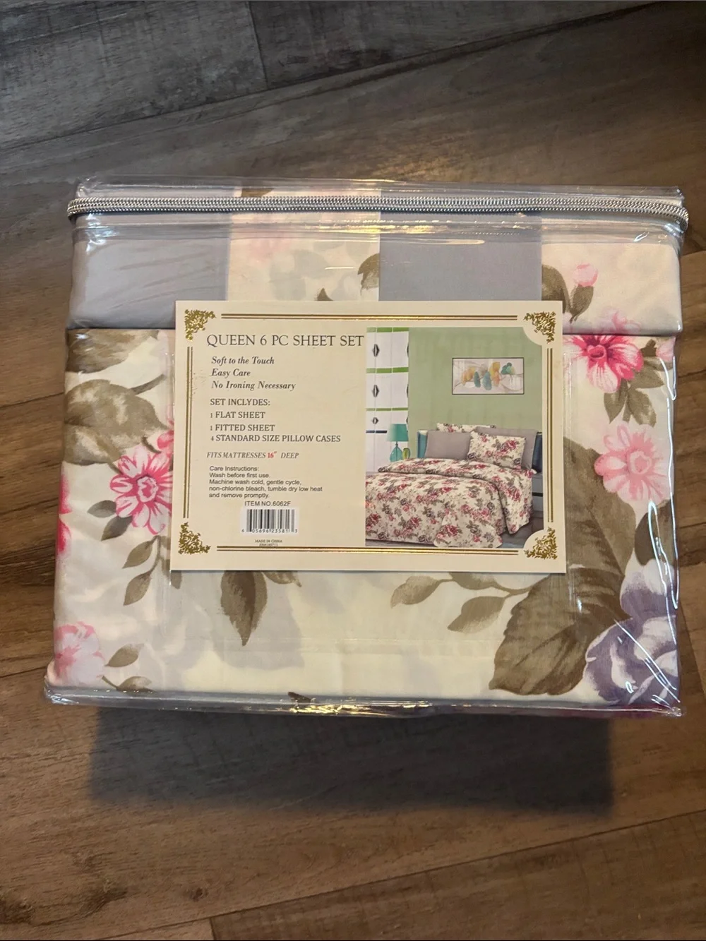 1800 Series Queen Floral Sheet Set in White with Pink & Lavender Roses